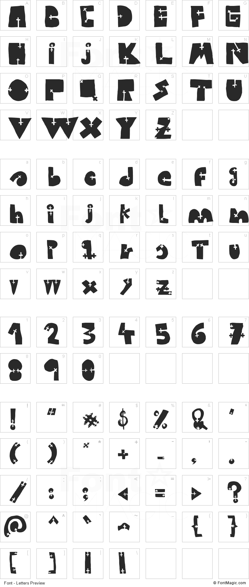 Woodcutter Cross Font - All Latters Preview Chart